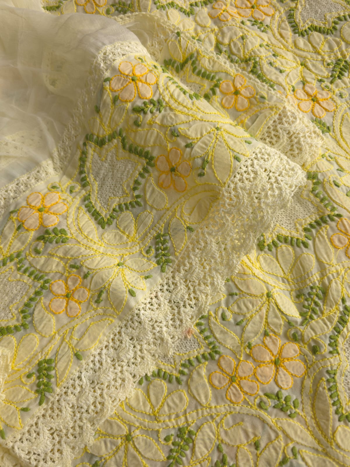 Creamy lemon color Designer cotton suit with contrast chikankari