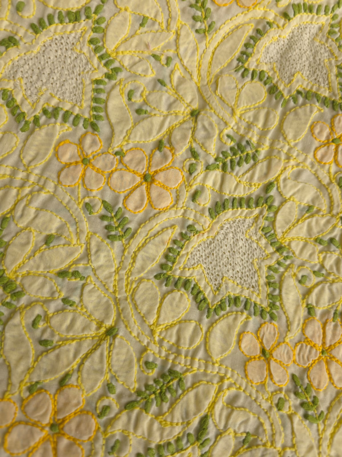 Creamy lemon color Designer cotton suit with contrast chikankari