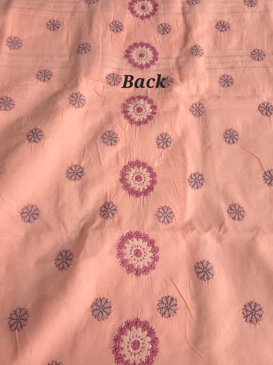 Peach color designer full set with contrast superfine chikankari