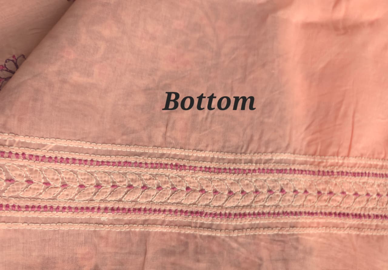 Peach color designer full set with contrast superfine chikankari