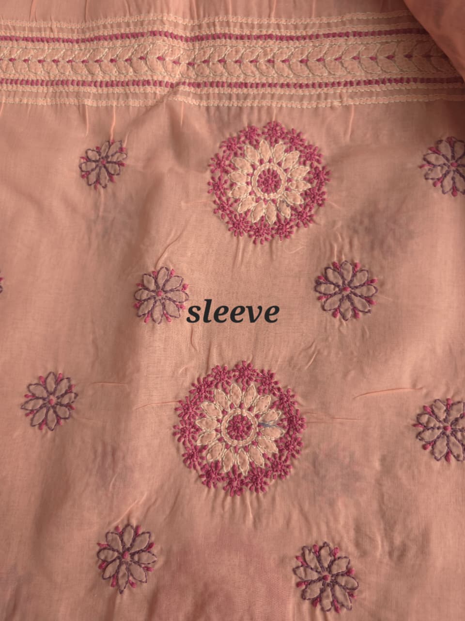 Peach color designer full set with contrast superfine chikankari