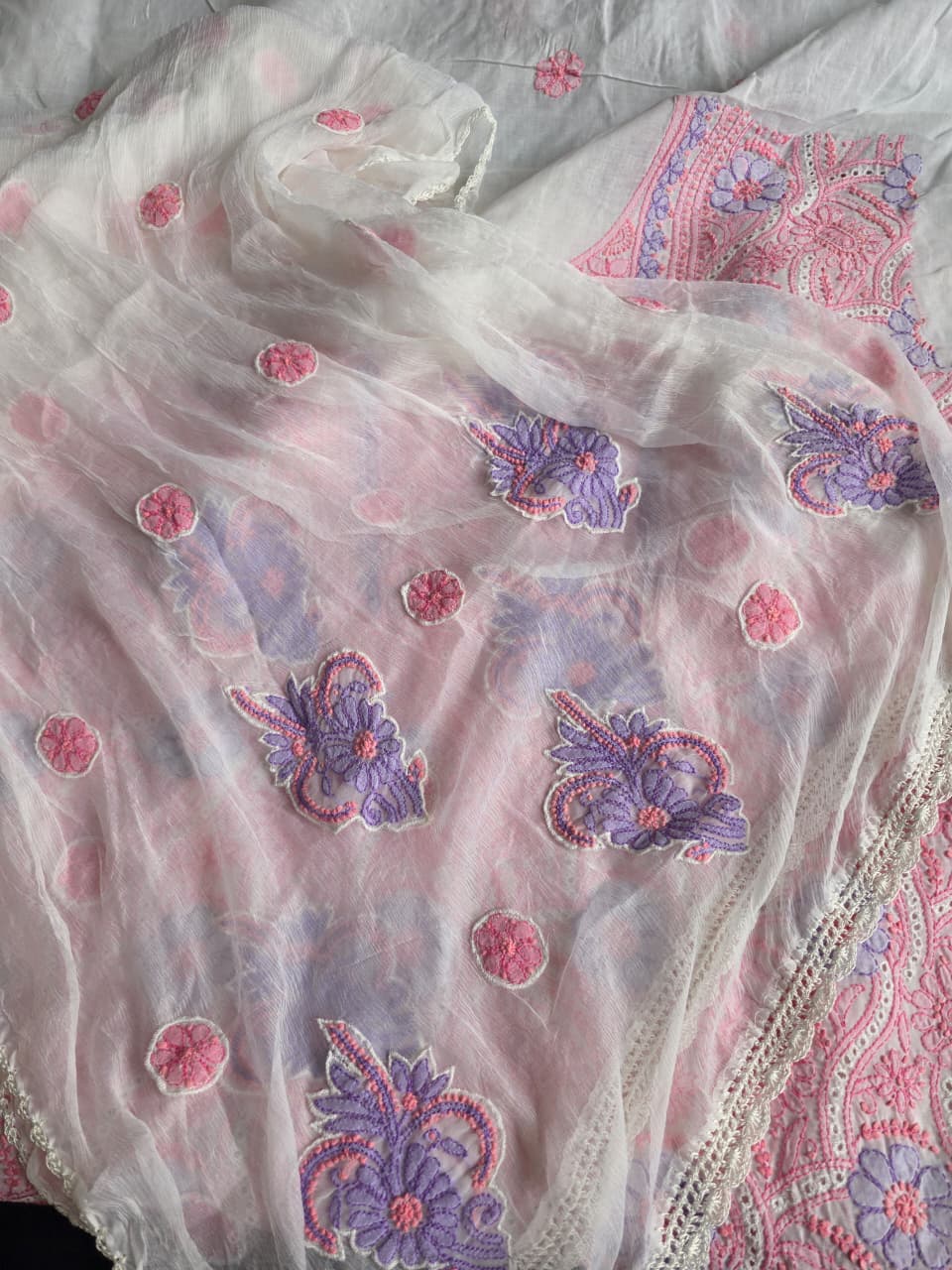 White with Multicolored Handwork Designer Suit