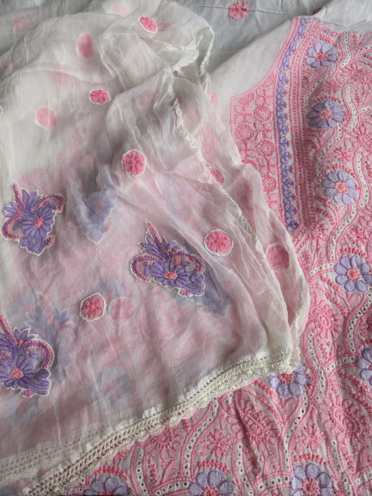 White with Multicolored Handwork Designer Suit