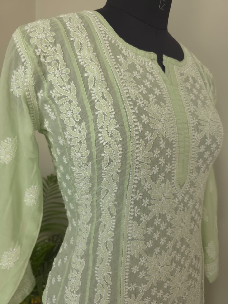 Sage green Cotton Anarklai with Front Back full embroidered