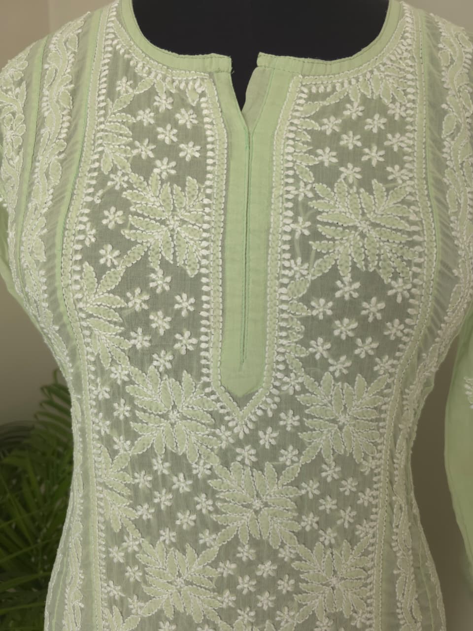 Sage green Cotton Anarklai with Front Back full embroidered