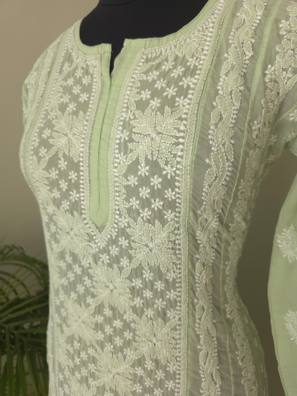 Sage green Cotton Anarklai with Front Back full embroidered