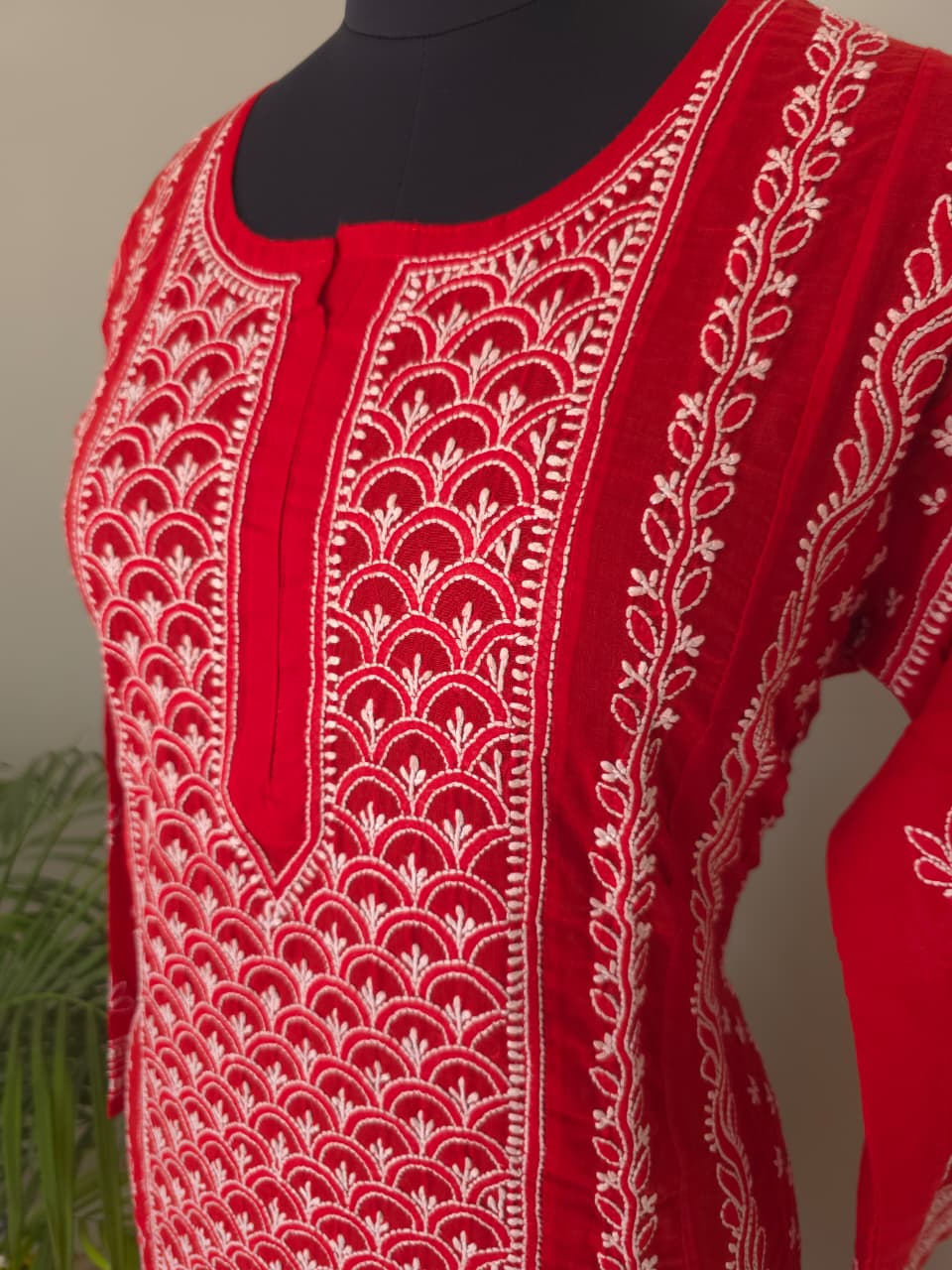 Red Soft Cotton Anarkali with Front Back full work