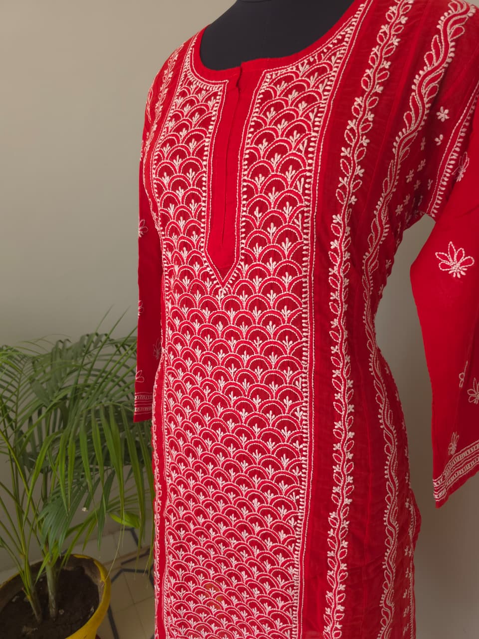 Red Soft Cotton Anarkali with Front  Back full work