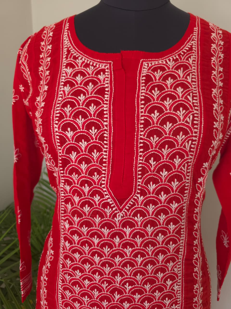 Red Soft Cotton Anarkali with Front Back full work