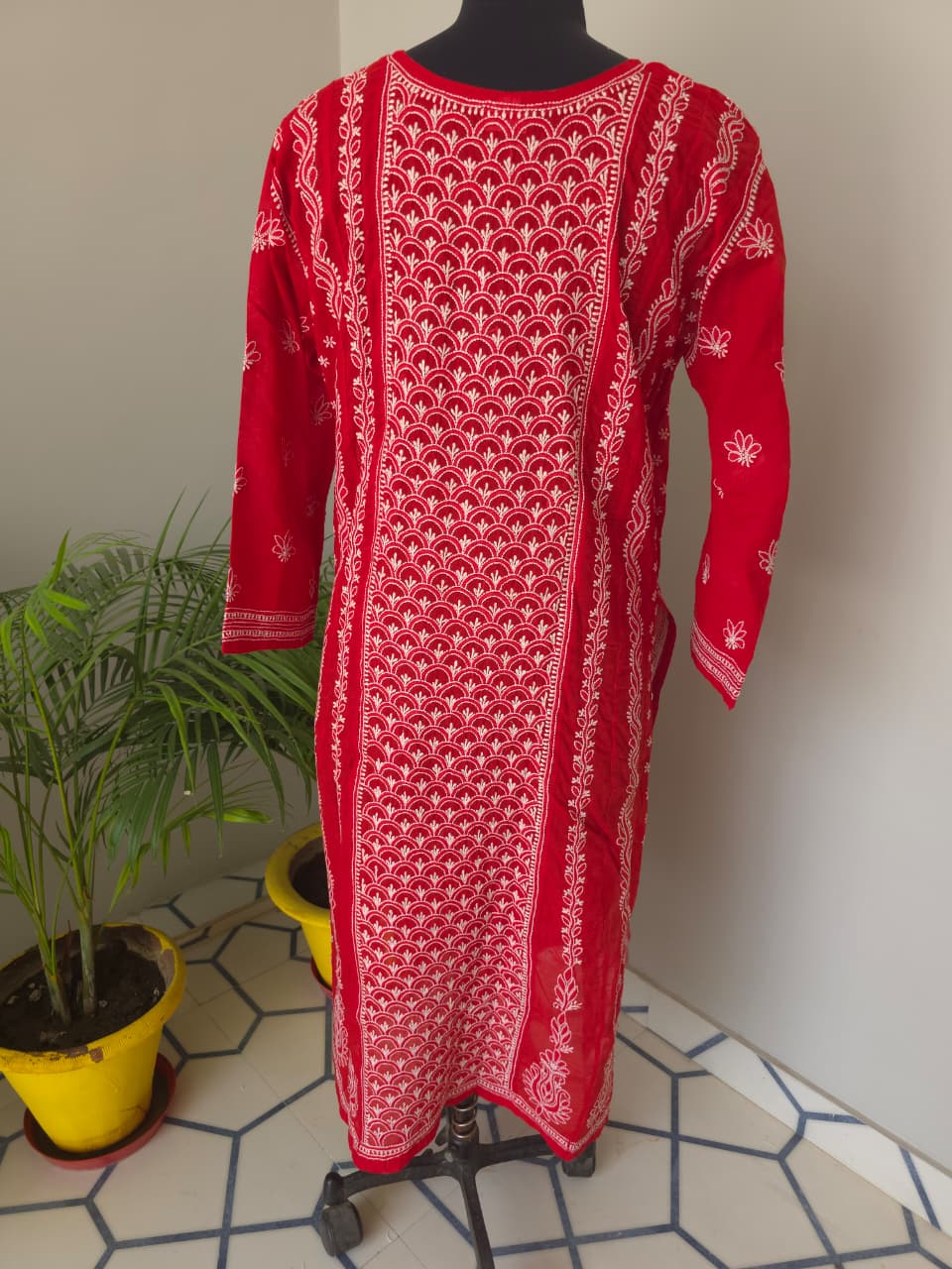 Red Soft Cotton Anarkali with Front Back full work