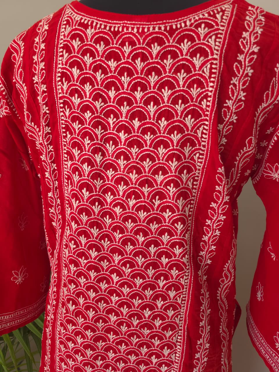 Red Soft Cotton Anarkali with Front Back full work