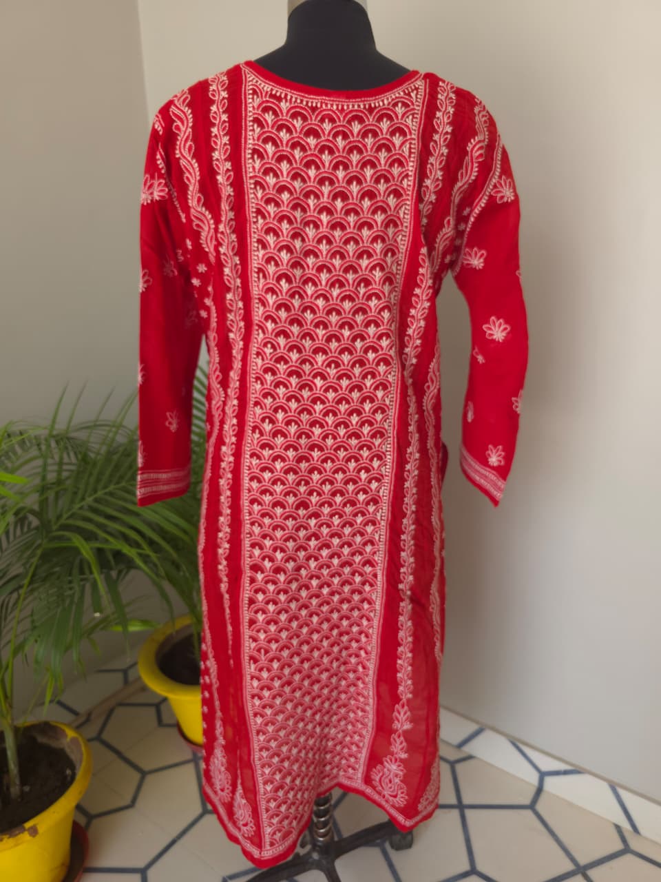 Red Soft Cotton Anarkali with Front Back full work