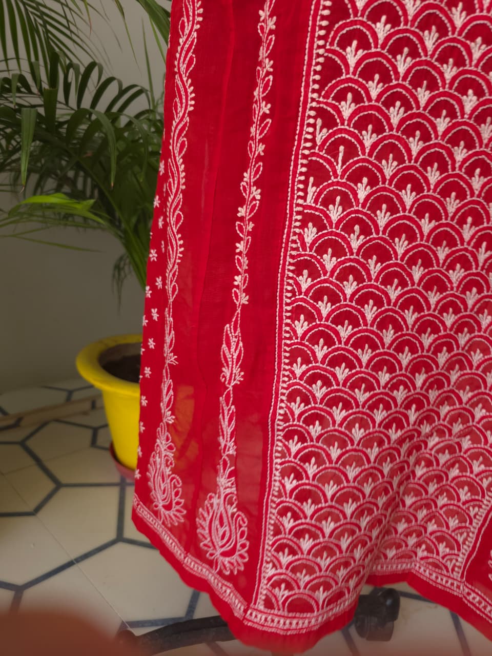 Red Soft Cotton Anarkali with Front Back full work