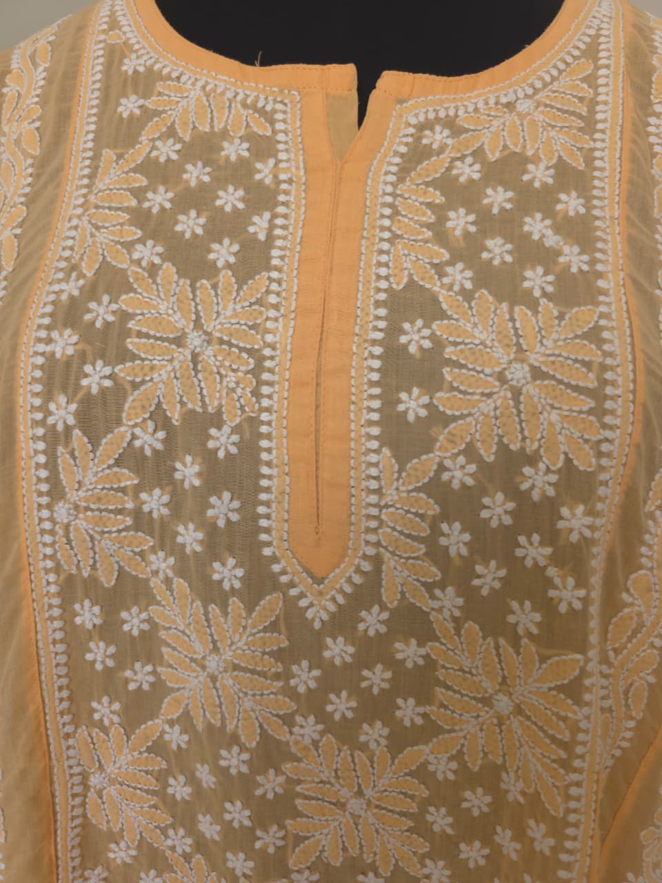 Bright Peach Soft Cotton Anarkali with Front  Back full work