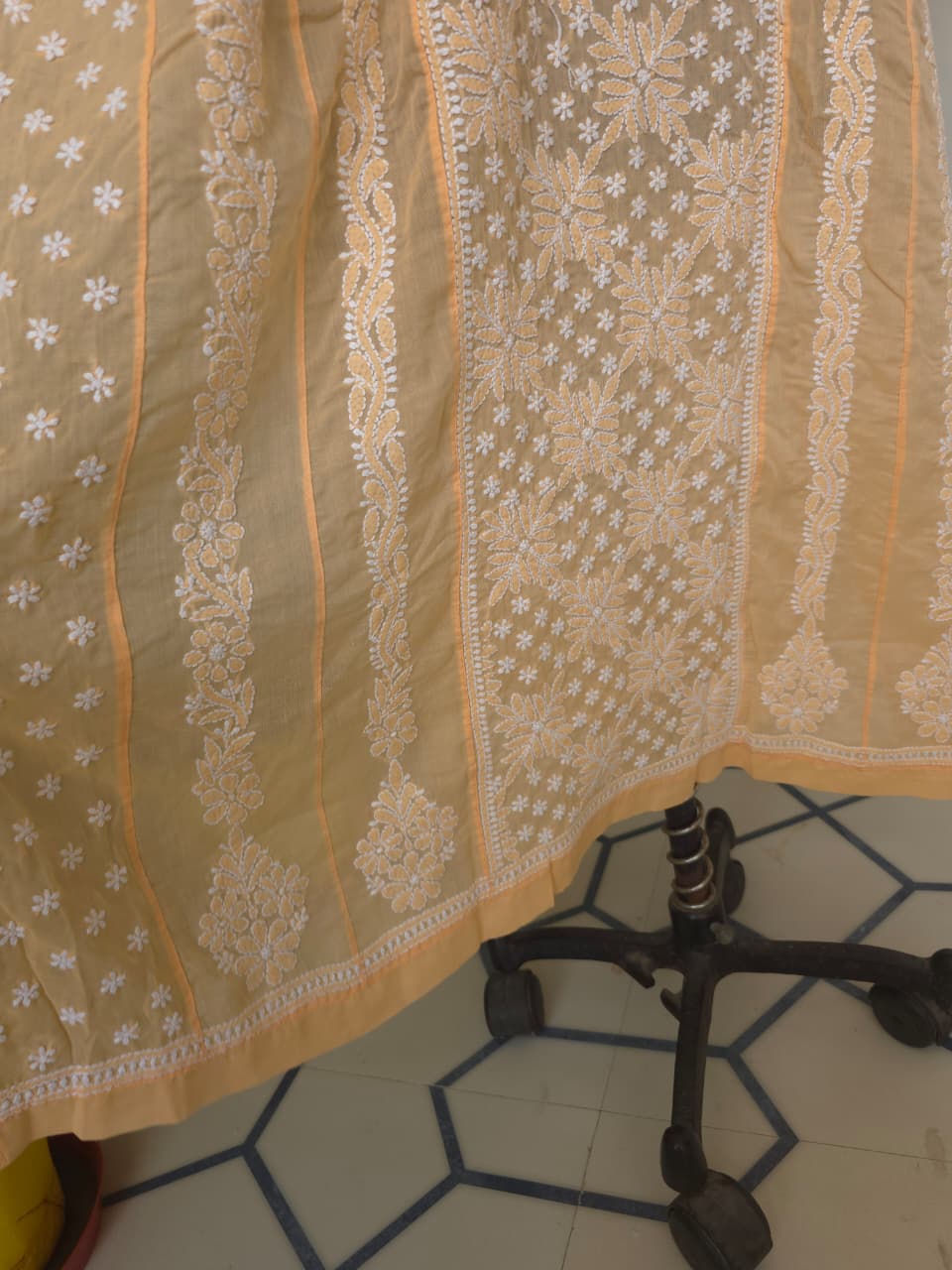 Bright Peach Soft Cotton Anarkali with Front Back full work