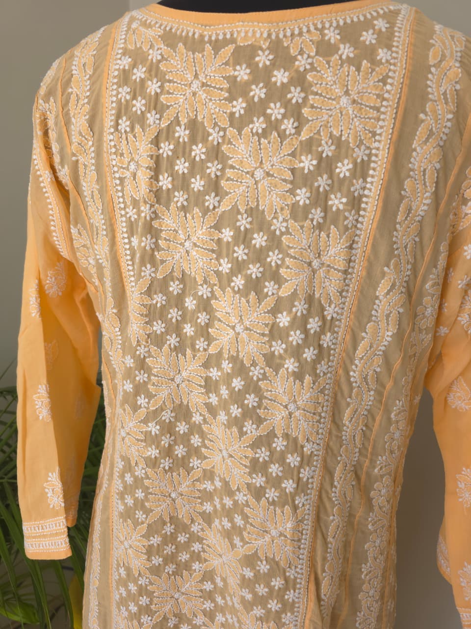 Bright Peach Soft Cotton Anarkali with Front Back full work