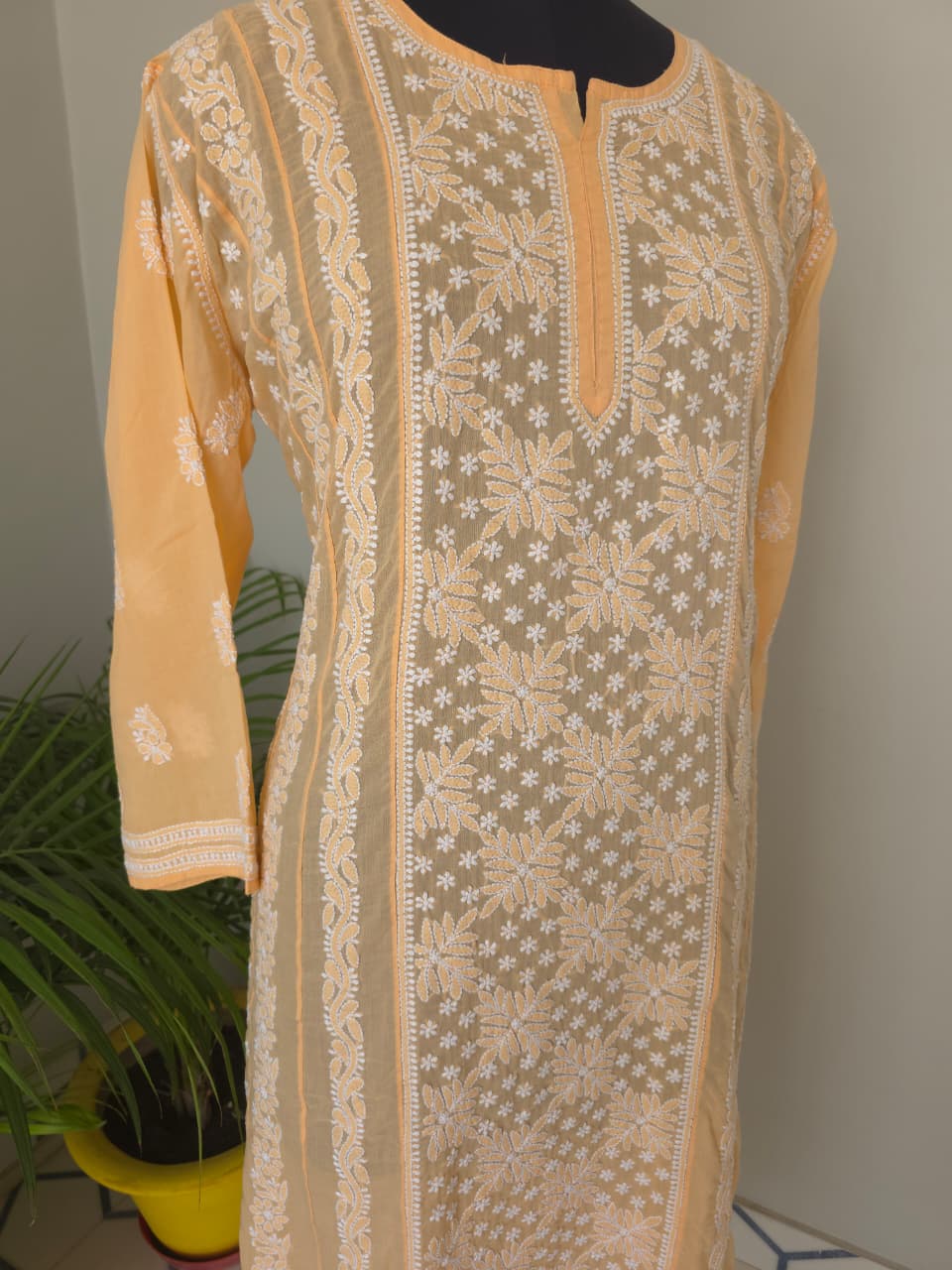 Bright Peach Soft Cotton Anarkali with Front Back full work