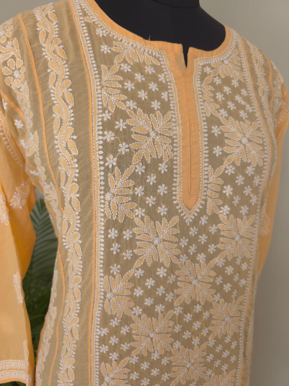 Bright Peach Soft Cotton Anarkali with Front  Back full work