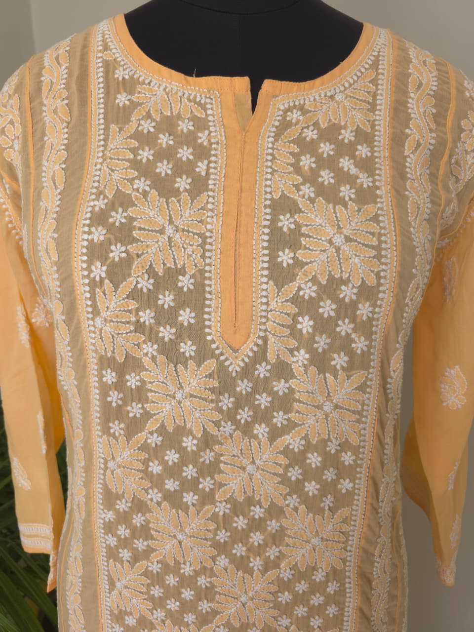 Bright Peach Soft Cotton Anarkali with Front  Back full work