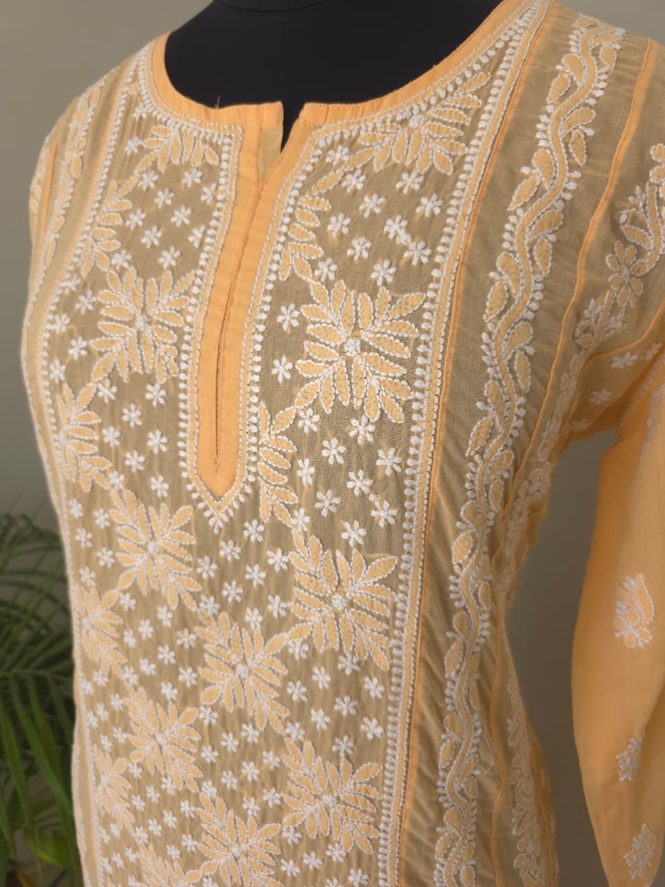 Bright Peach Soft Cotton Anarkali with Front Back full work