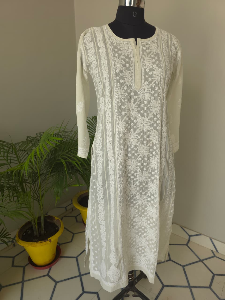 Almond color soft cotton Anarkali with Front and Back full work