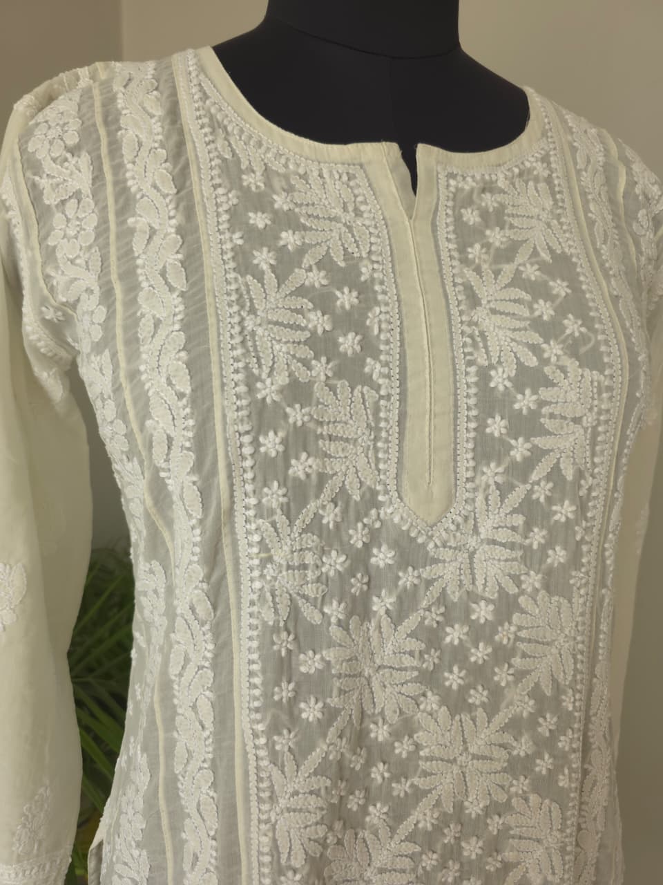 Almond color soft cotton Anarkali with Front and Back full work