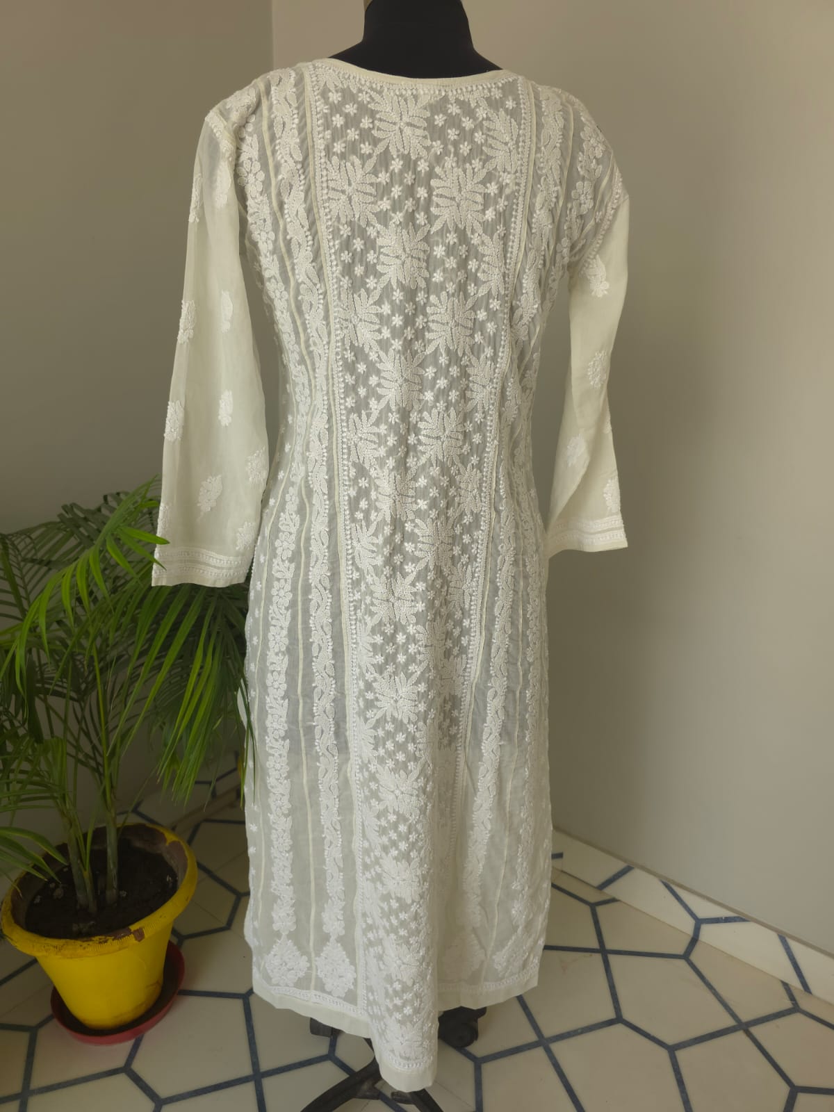 Almond color soft cotton Anarkali with Front and Back full work