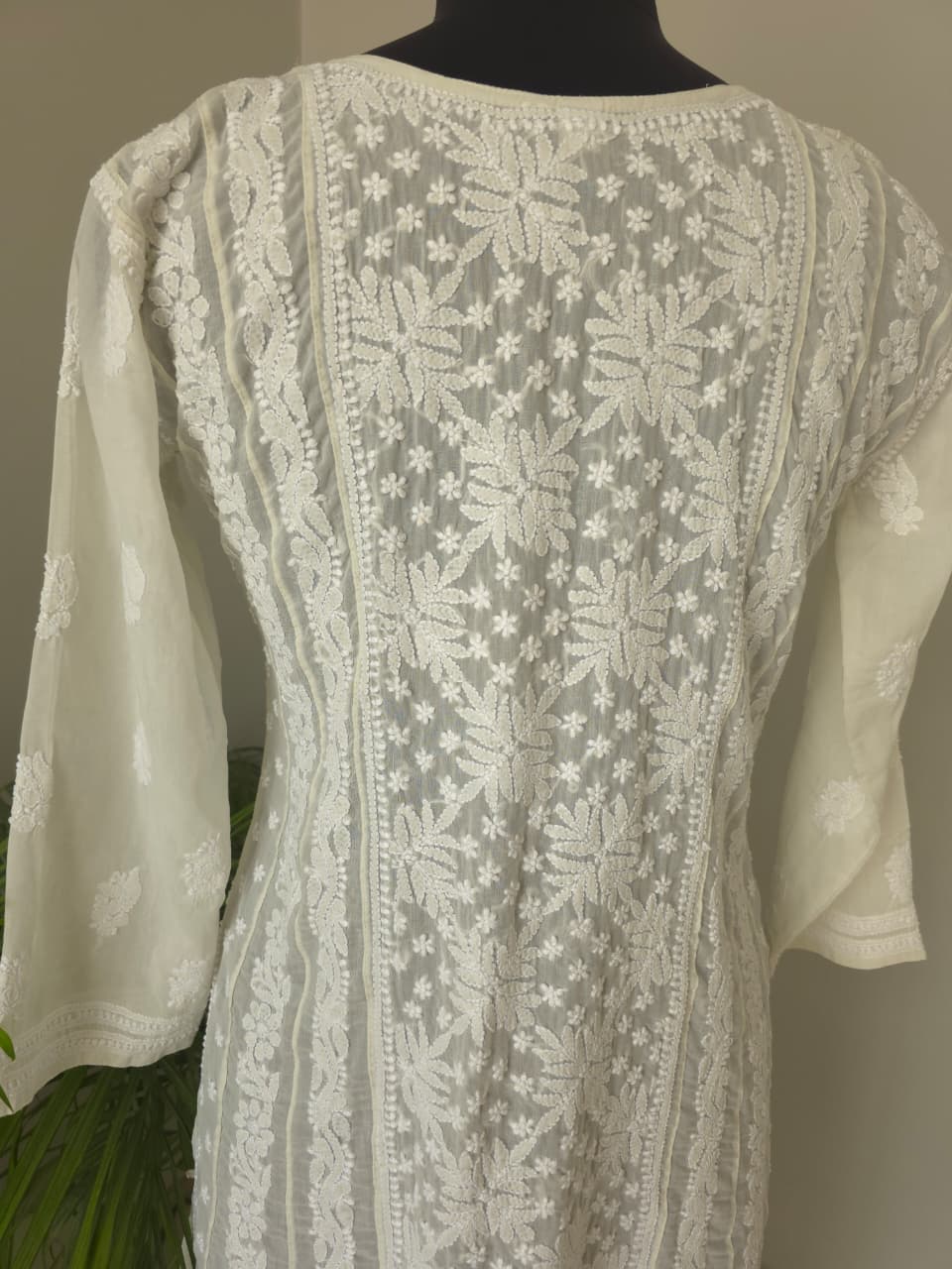 Almond color soft cotton Anarkali with Front and Back full work