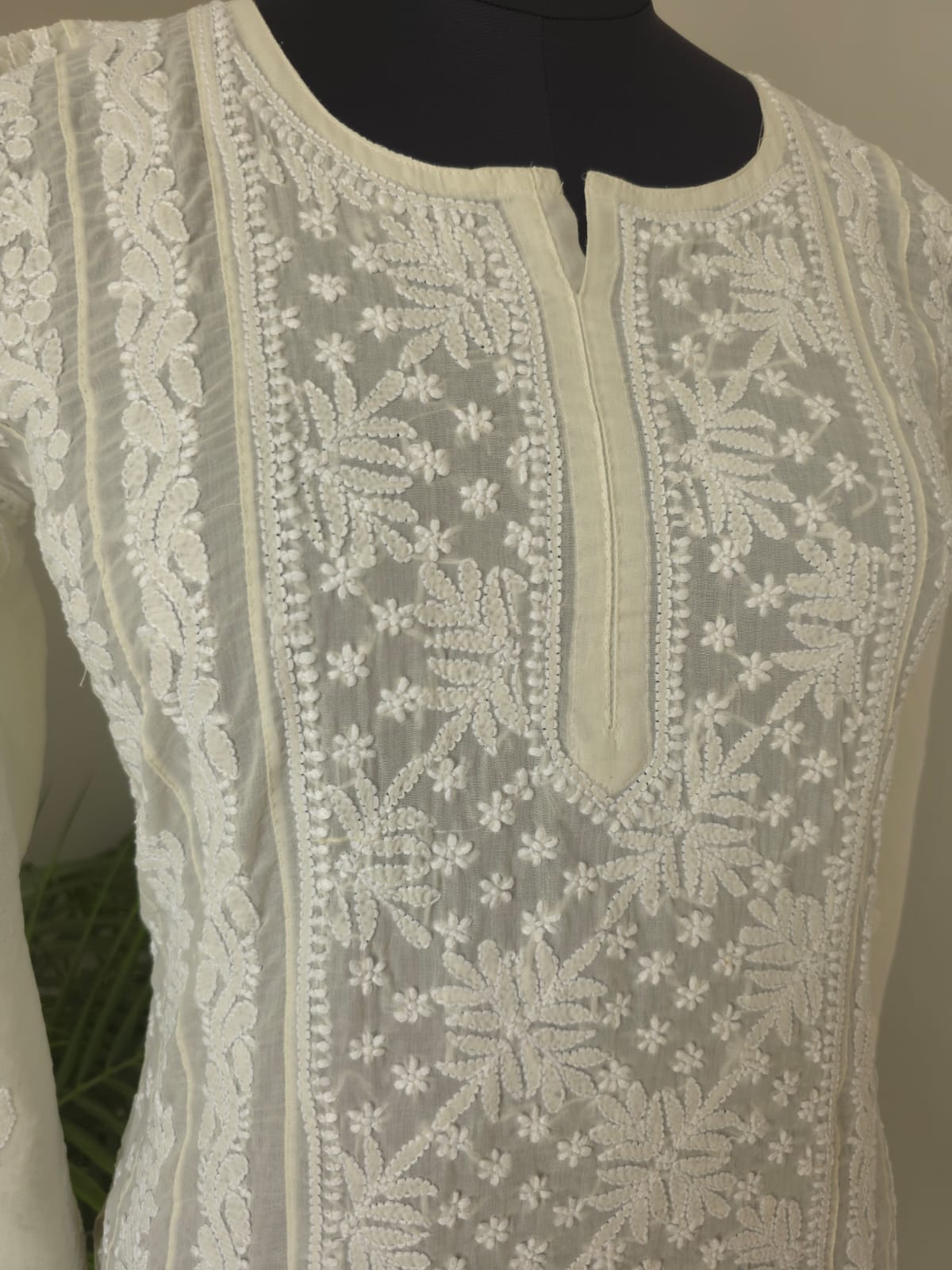 Almond color soft cotton Anarkali with Front and Back full work