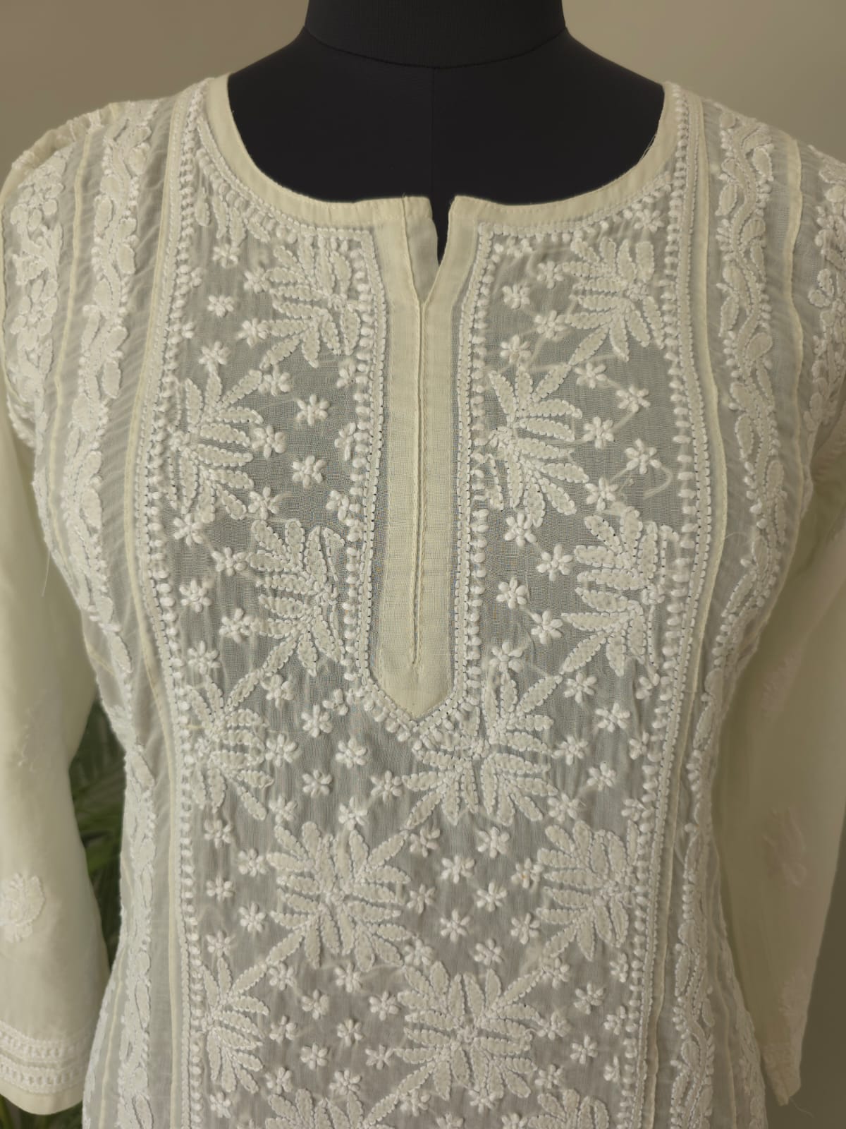 Almond color soft cotton Anarkali with Front and Back full work