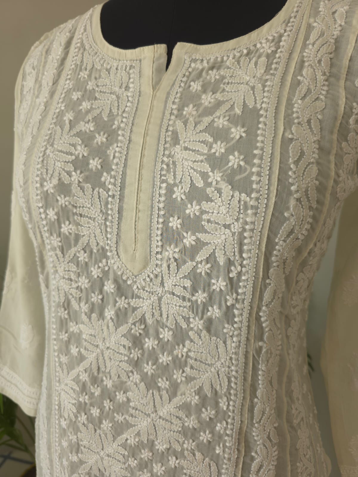 Almond color soft cotton Anarkali with Front and Back full work