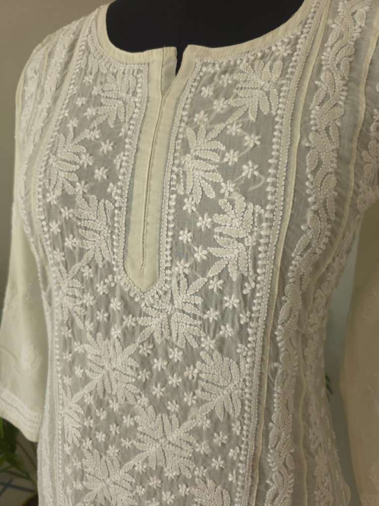 Image of Almond color soft cotton Anarkali with Front and Back full work