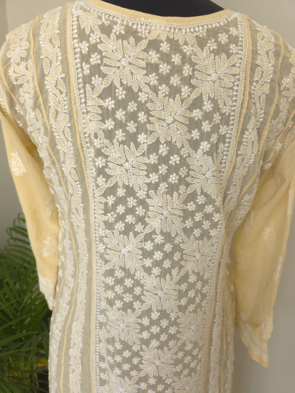 Beige Soft Cotton Anarkali with Front Back full work