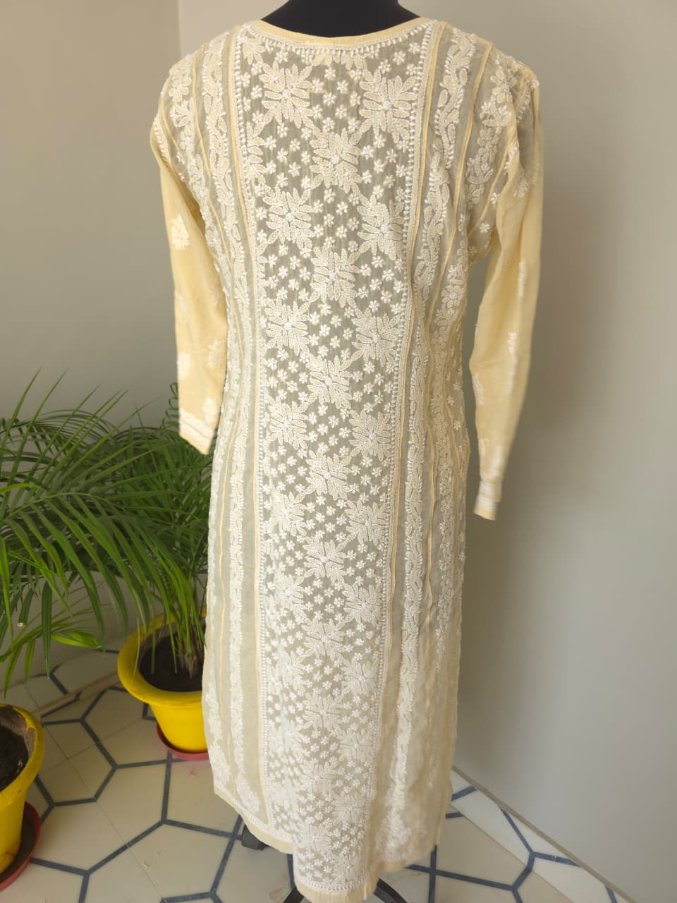 Beige Soft Cotton Anarkali with Front Back full work