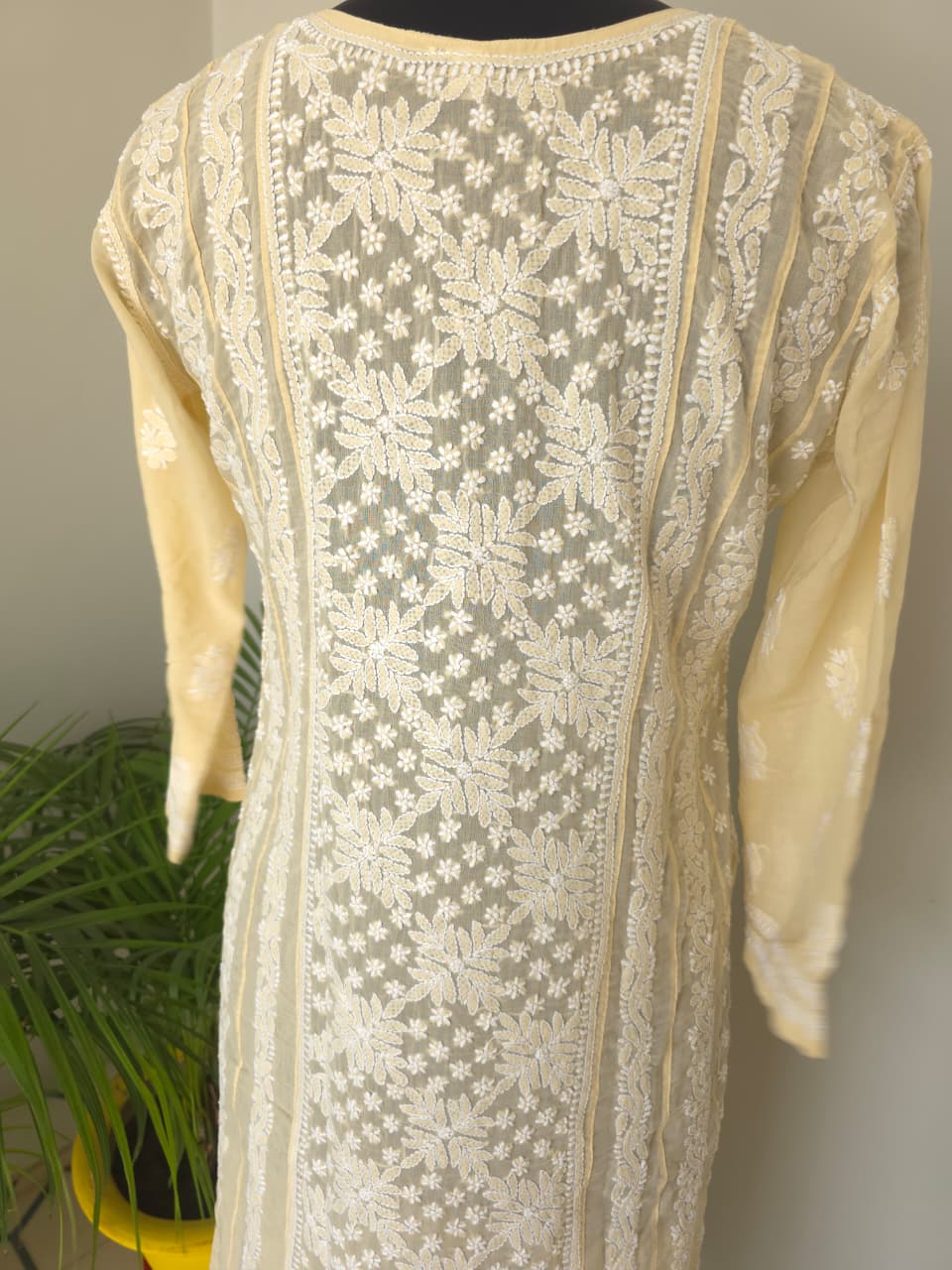 Beige Soft Cotton Anarkali with Front Back full work