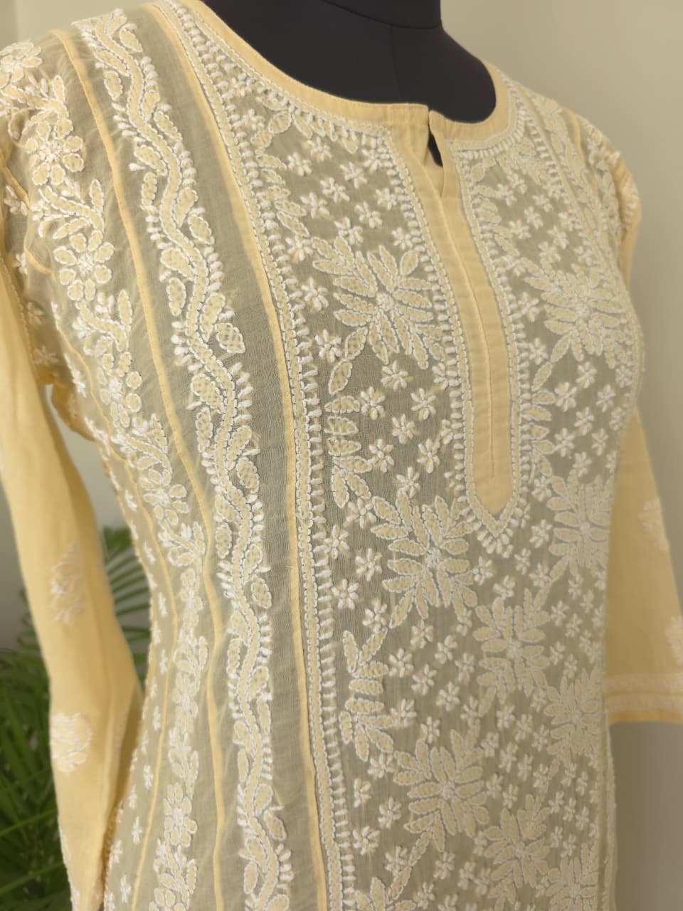 Beige Soft Cotton Anarkali with Front  Back full work