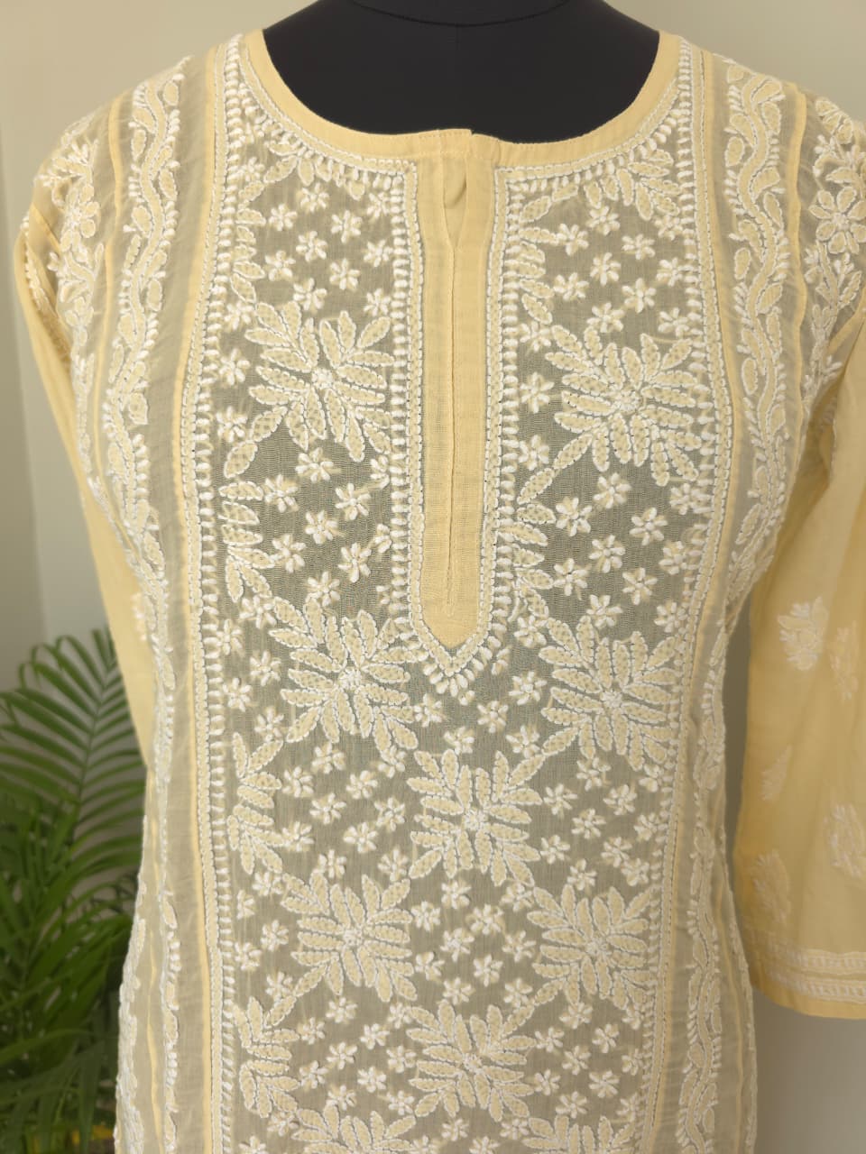 Beige Soft Cotton Anarkali with Front  Back full work