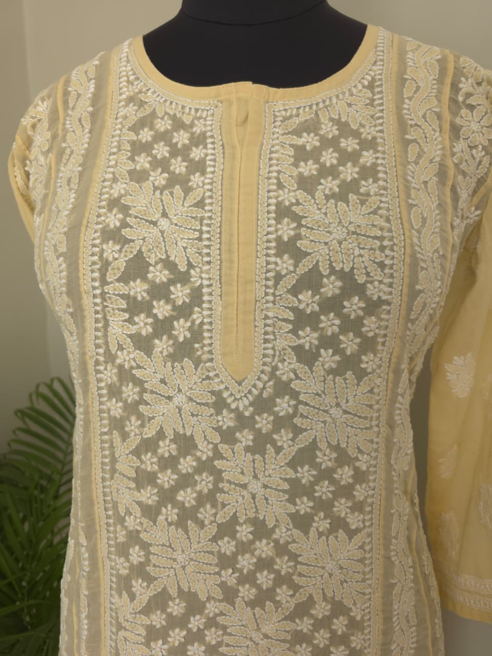 Beige Soft Cotton Anarkali with Front Back full work