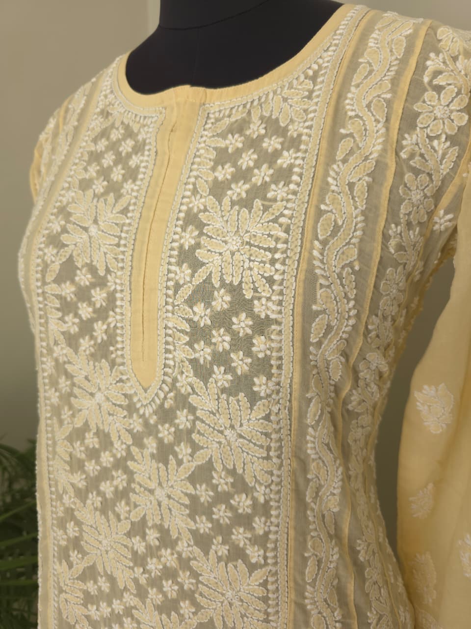 Beige Soft Cotton Anarkali with Front Back full work
