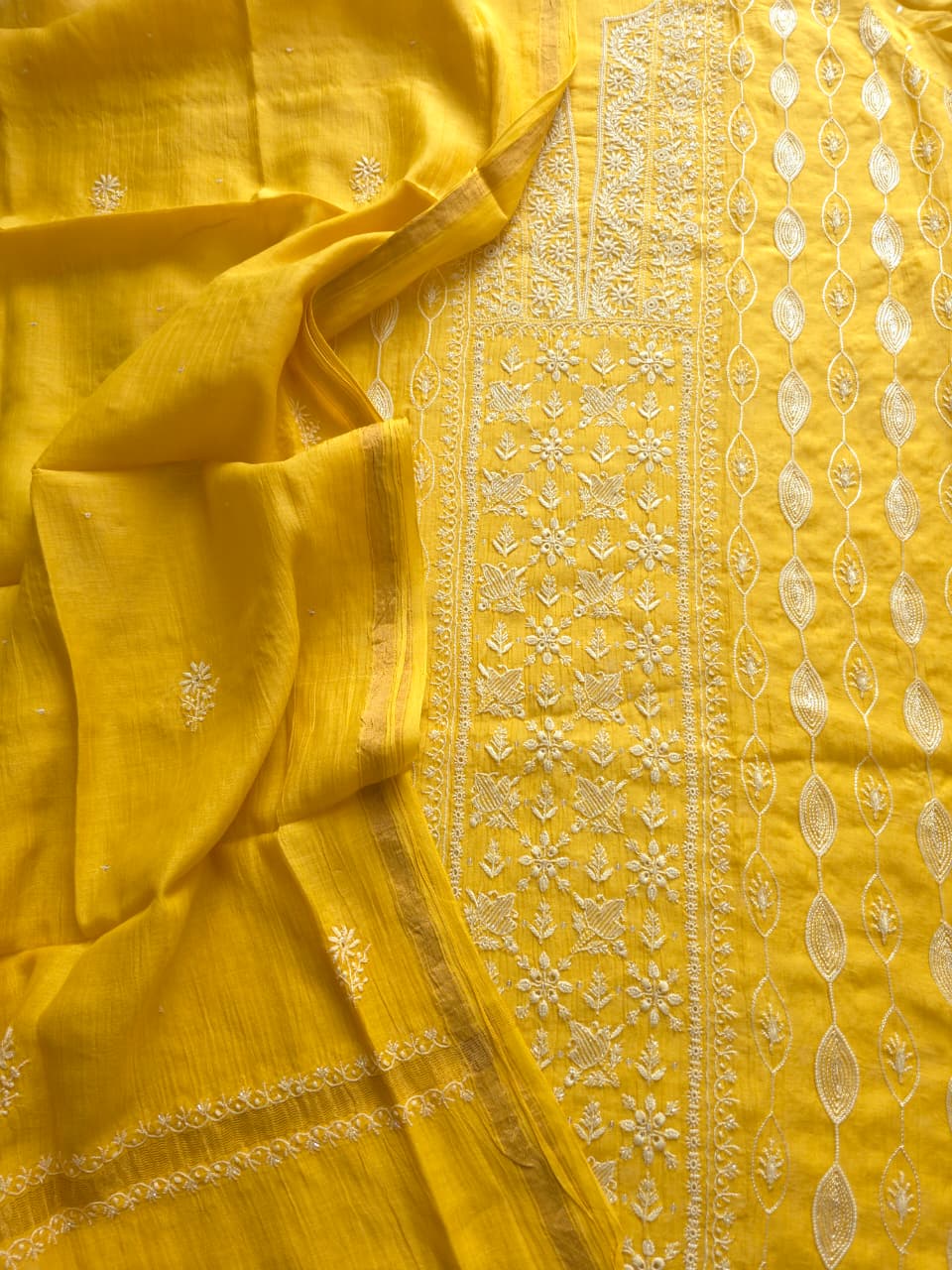Golden yellow Mul Chanderi Kurta dupatta with Embellishments