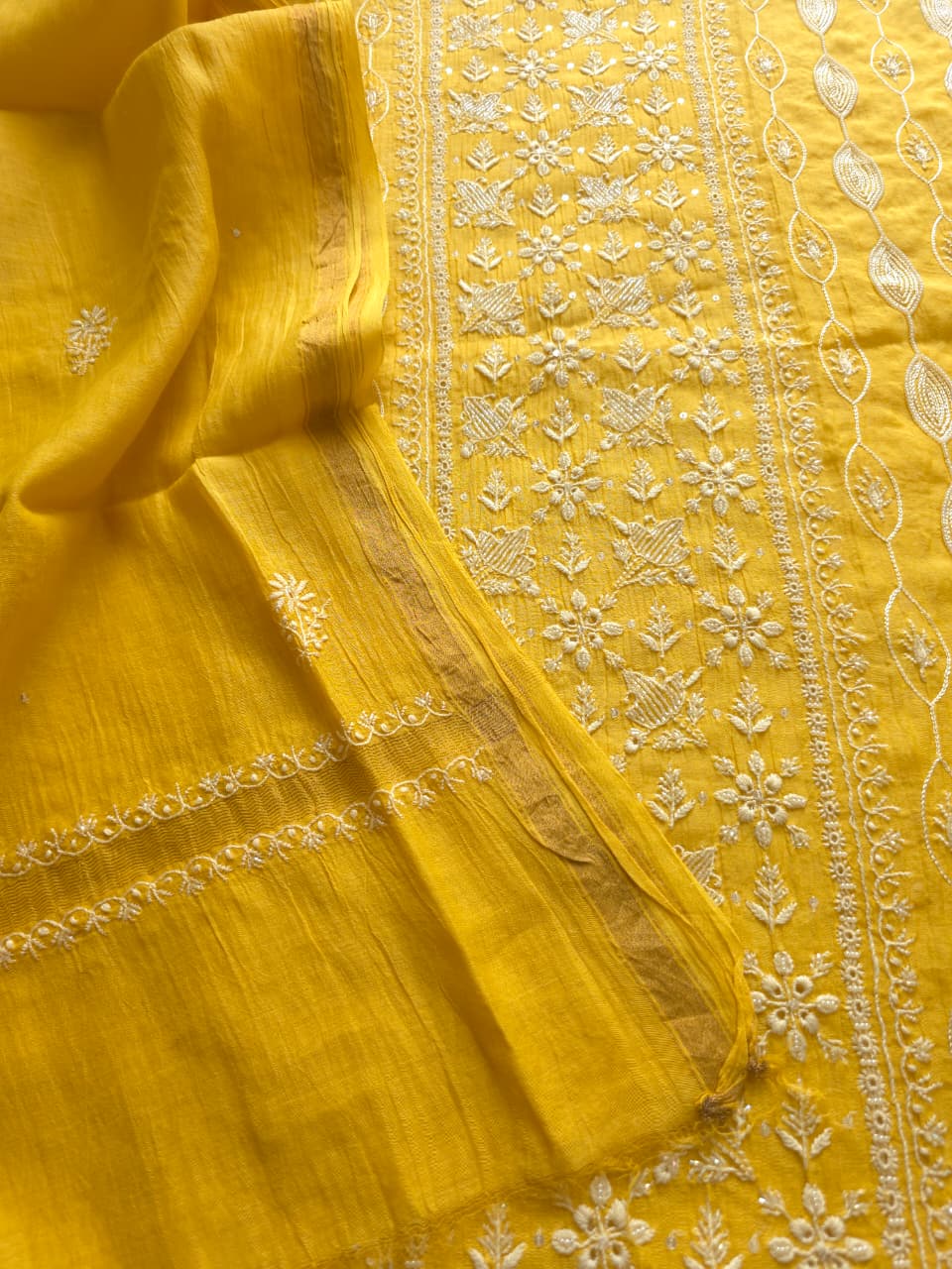 Golden yellow Mul Chanderi Kurta dupatta with Embellishments