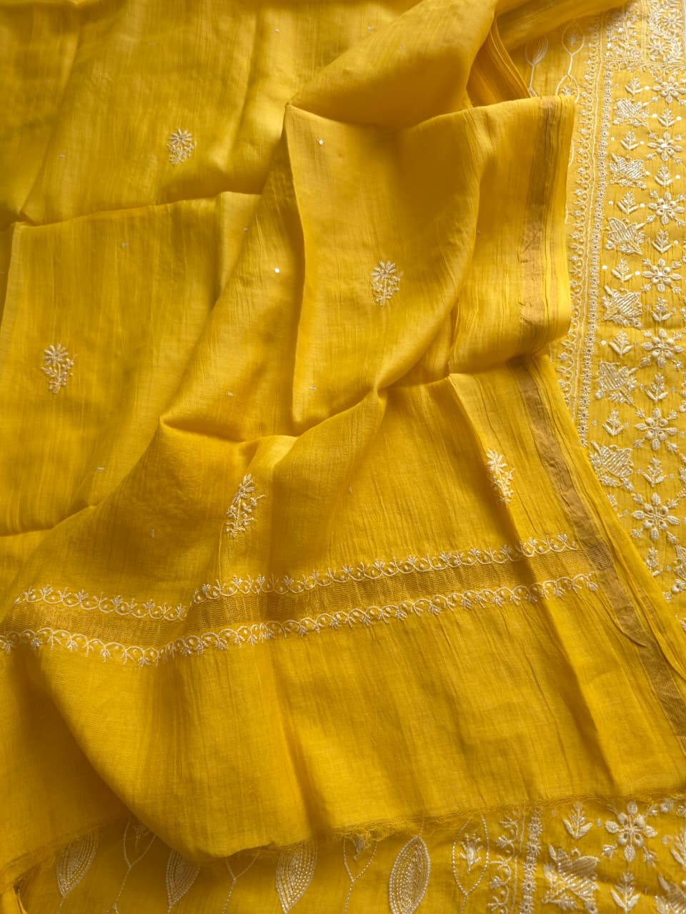 Golden yellow Mul Chanderi Kurta dupatta with Embellishments