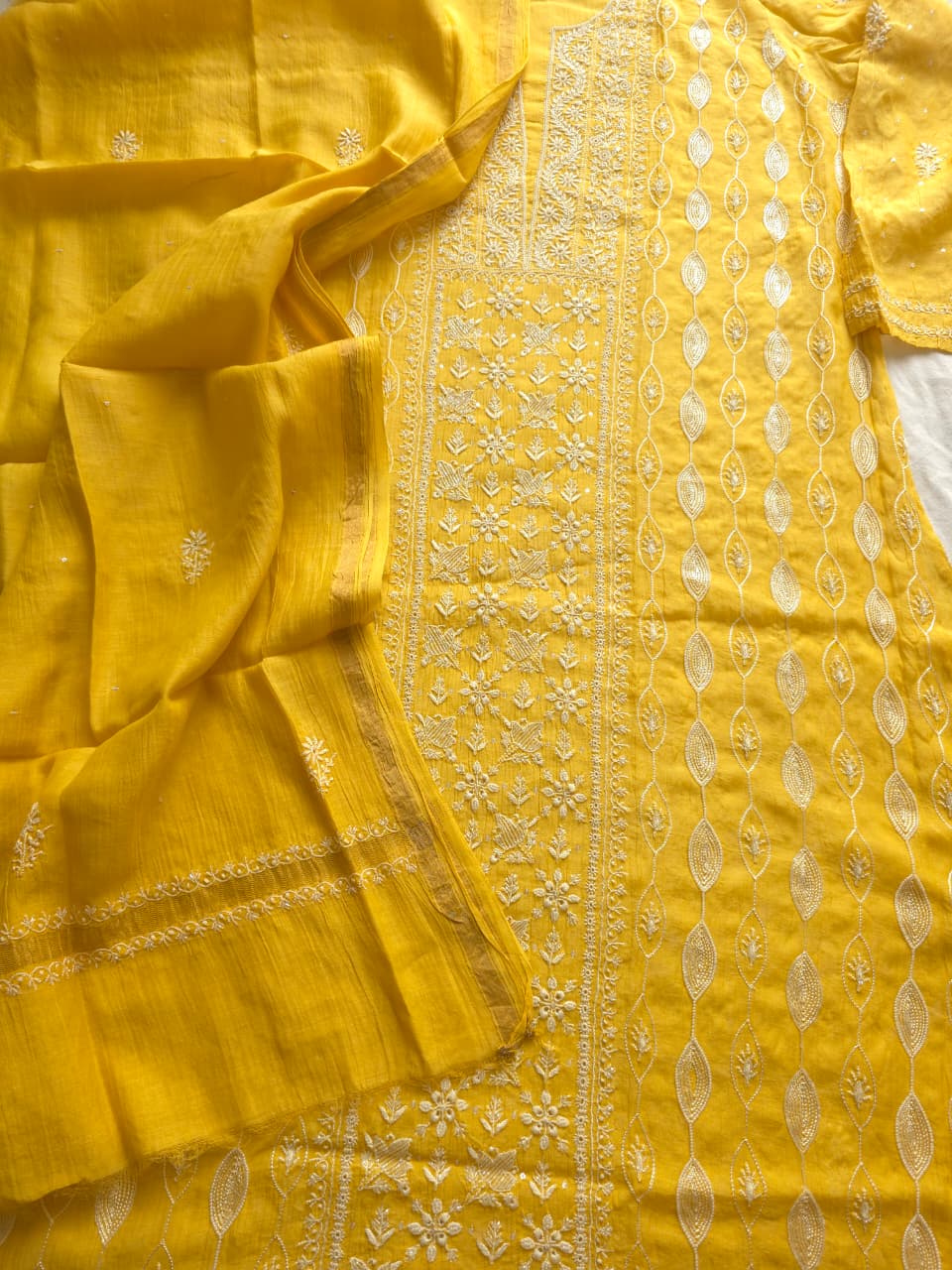 Golden yellow Mul Chanderi Kurta dupatta with Embellishments