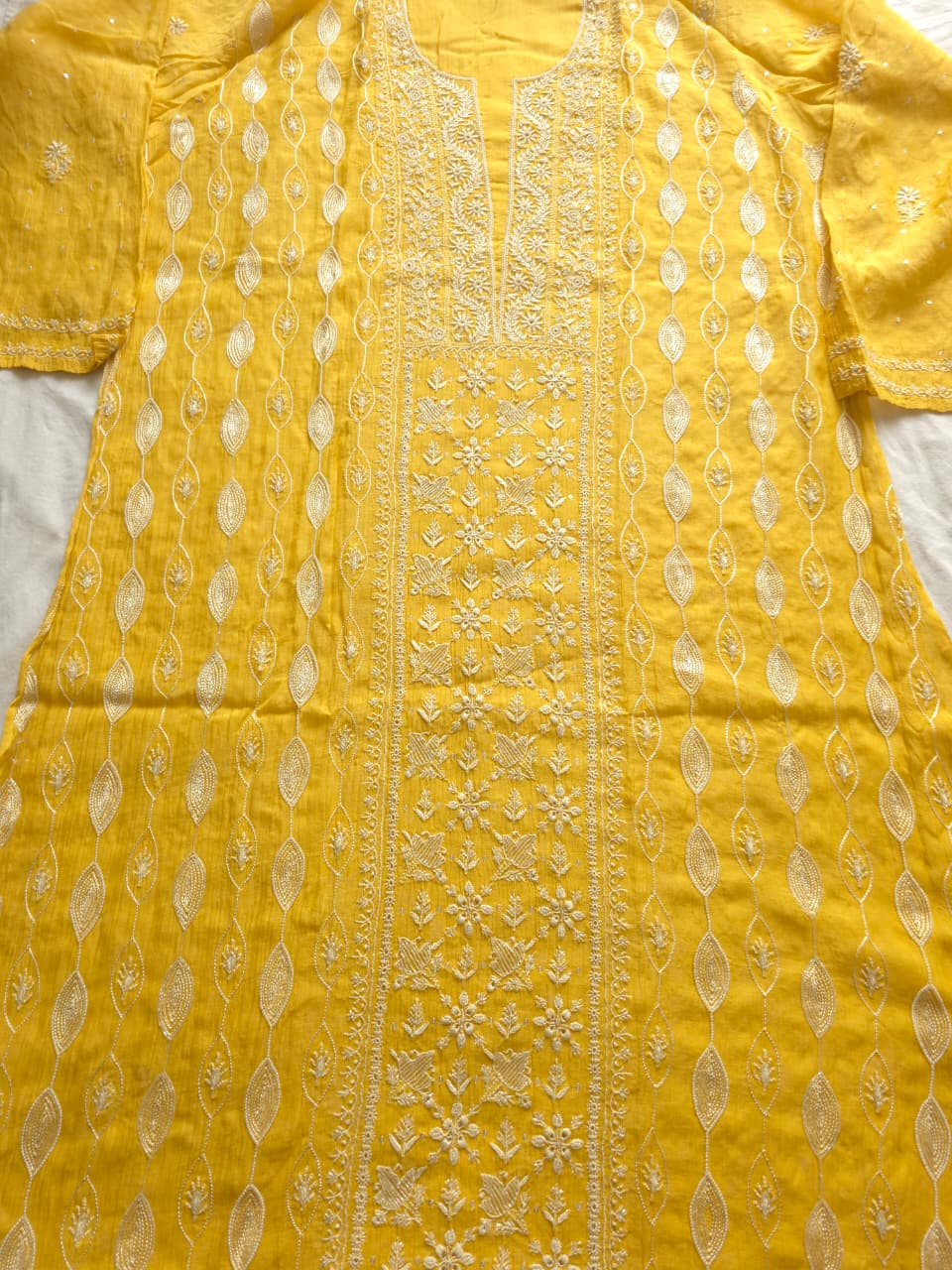 Golden yellow Mul Chanderi Kurta dupatta with Embellishments