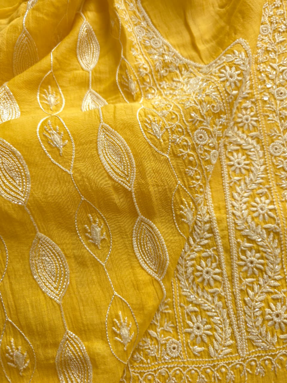 Golden yellow Mul Chanderi Kurta dupatta with Embellishments