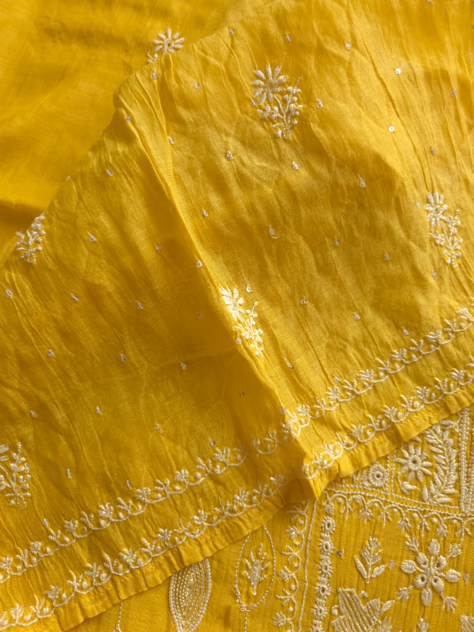 Golden yellow Mul Chanderi Kurta dupatta with Embellishments