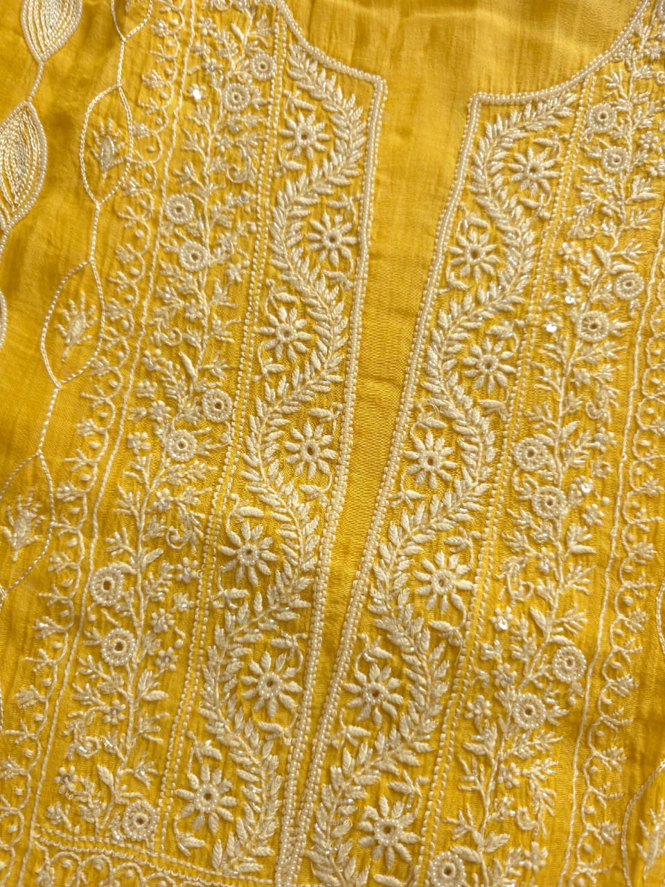 Golden yellow Mul Chanderi Kurta dupatta with Embellishments