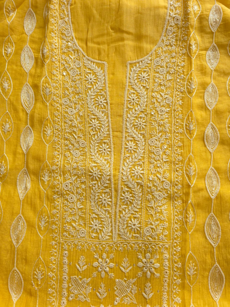Image of Golden yellow Mul Chanderi Kurta dupatta with Embellishments
