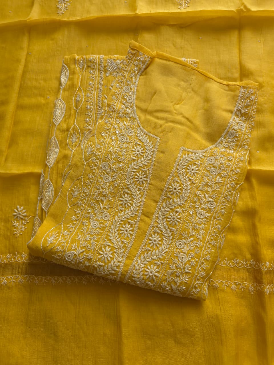 Golden yellow Mul Chanderi Kurta dupatta with Embellishments