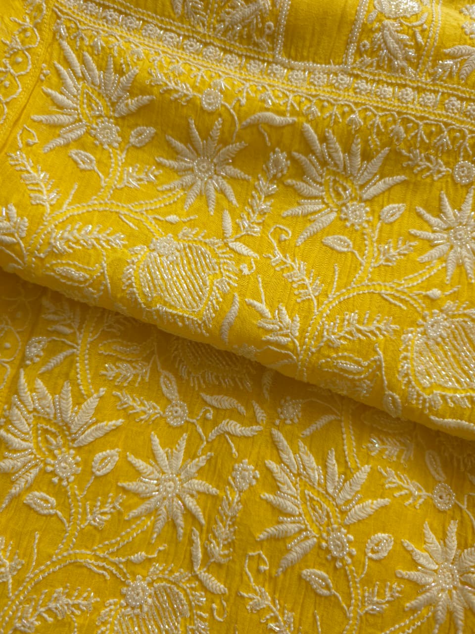 Mango Yellow Mul chanderi Kurta dupatta set with fine handwork